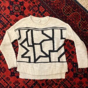 Caslon Wool-blend Bold Abstract cream black sweater size M